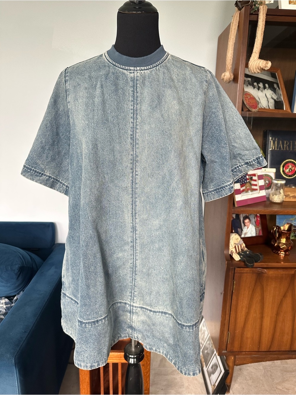 Free People Light Blue Washed Denim Short Sleeve Dress
